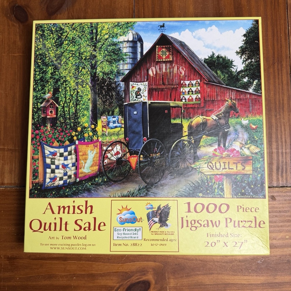 Amish Quilt Sale 1000 Piece Jigsaw Puzzle SunsOut Made In USA Art By Tom Wood